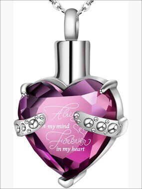 Stainless Steel Heart Crystal Urn Necklace for Ashes Memorial Jewelry